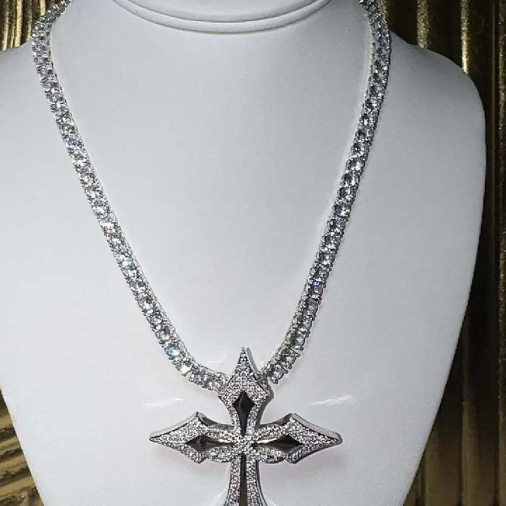 Silver Cross Tennis Necklace 2 D 1 E